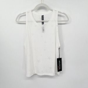Wildfox Sweat White Star Mix‎ Burnout Crop Tank Top Size XL Sleeveless NWT